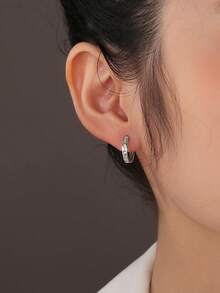 Artepollo 1 pièce Boucles d'oreilles créoles en argent sterling 925 hypoallergénique, incrusté de zirconium carré, minimaliste et élégant, convient pour un port quotidien ou festif, cadeau pour les filles, les amis, la rentrée scolaire