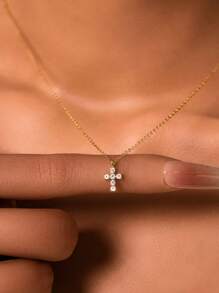 1 pieza Collar con colgante de mini cruz de plata de ley 925 para mujeres, cadena de clavícula de cristal de circonita delicada, pequeño y único, regalo para la novia