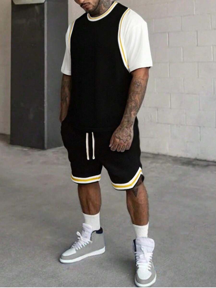 Men's Summer Casual Short Sleeve Set - Black - View 1