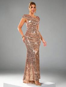 CHOSMO Đầm cưới đính sequin mới, đầm dạ hội ôm sát eo cao, đầm maxi xẻ tà cao hở lưng thanh lịch, đầm dự tiệc trang trọng, đầm dạ hội, thích hợp cho bữa tối trang trọng, tiệc cưới mùa xuân. - Rượu sâm banh - Xem 8