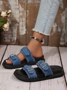 Women's Simple Slide Sandals, Beach Resort Casual Open Toe Thick Bottom Shoes, Comfortable Slip On Flat Fashion Sandals