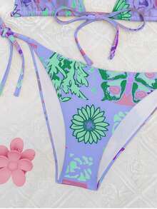 Multi-Color Butterfly Print 2pcs Bikini Set, For Summer Beach Vacation,Removable Swimwear Pads,Swimsuit,Summer Dresses For Women,Summer Clothes Women,Festival,Skirts,Ibiza Outfits,Swimwear Women,Bikini Set,Swimming Costume Women,Beach Wear Women,Holiday Co Ord,Beach Dress,Bikinis For Women Sets,Purple - Multicolor - View 5