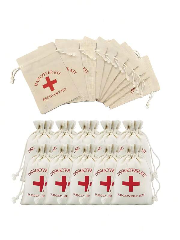 10pcs Hangover Kit Burlap Bags, Canvas Bags, Emergency Survival Kit Pouches, Wedding Wedding Favor Holder Bag, Red Cross Linen Gift Bags, For Bachelor/Bachelorette Party Supplies, Mother's Day Graduation, Recovery Event Party Decor, Creative Small Gift, Holiday Accessory, Birthday Party Supplies, Birthday Gift, Art Craft Ornament Gift, Wedding Decor