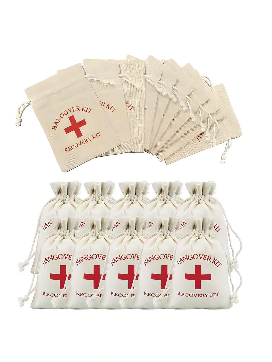 10 Peças/Pacote Kit de Emergência para Ressaca, Sacolas de Aniagem, Sacolas de Lona, Kits de Sobrevivência, Sacolas de Lembranças de Casamento, Sacolas de Presente de Linho da Cruz Vermelha, Adequado para Despedidas de Solteiro, Dia das Mães, Cerimônias de Formatura, Eventos de Recuperação, Decorações, Presentes Criativos, Acessórios para Feriados, Festas de Aniversário, Decorações de Casamento - Caqui - Visão 1