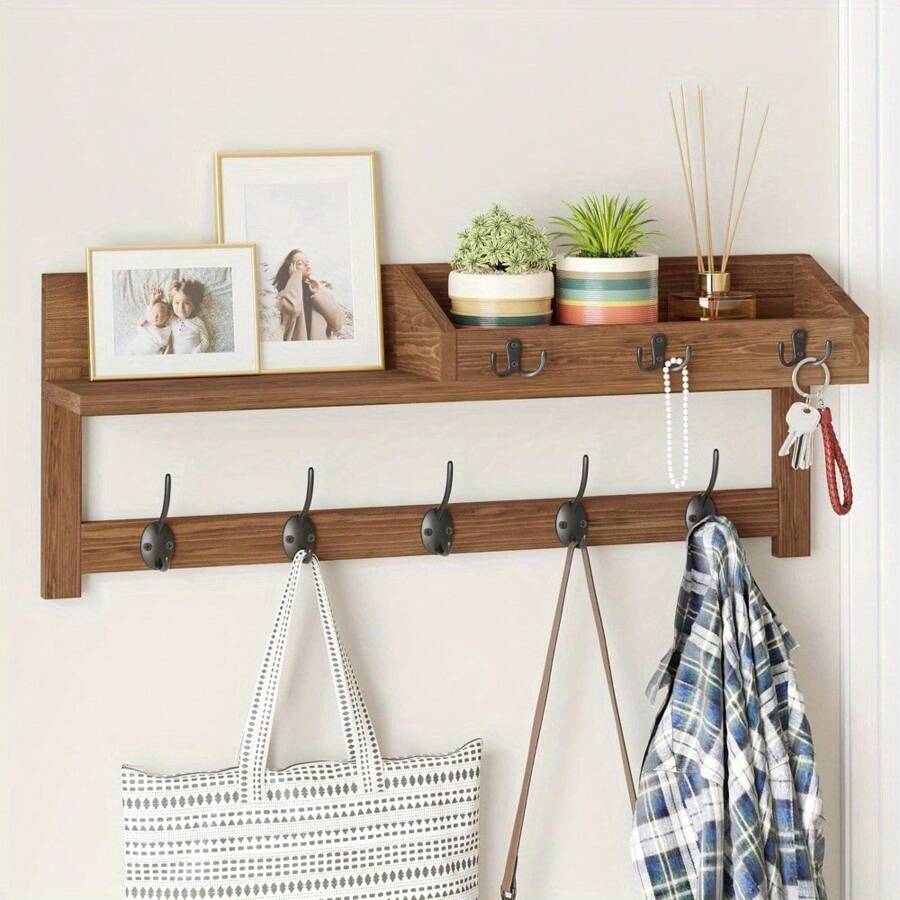 Key Hooks Wall Hooks With Shelves Entrance Wall Hangers Wooden Coat Hooks Wall Hangers With Shelves Wall Hangers With 5 Double Hooks 3 Key Hooks Mail Organizer And Key Holder Key Holder