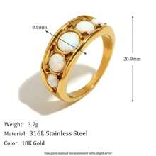 VKHK 1 pieza Anillo sencillo de acero inoxidable chapado en oro de 18k con decoración de ópalo blanco, adecuado para uso diario y bodas de la mujer, regalo