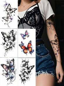 5 件彩色蝴蝶临时纹身，适合街头、疯狂化妆、旅行必备、身体装饰、露营、健身房，适合男性和女性贴在手臂、腿、锁骨、背部和其他身体部位