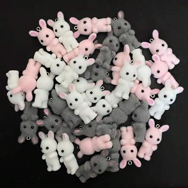 6pcs/Pack Cute Plush Rabbit Resin Pendant, Mini Forest Animal DIY Pendant, Necklace, Keychain, Earrings Jewelry Making