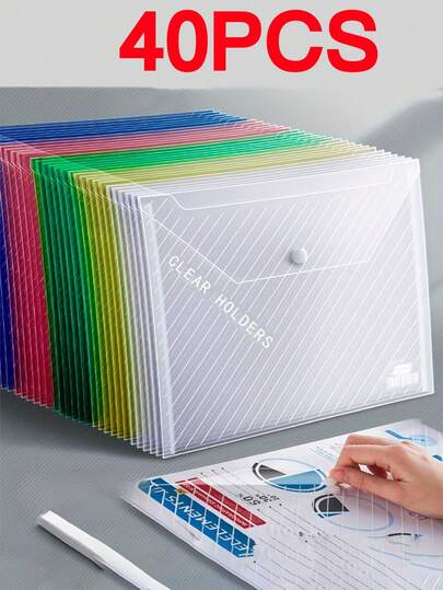 5/20/40 piezas, bolsa plegable transparente de colores, utilizada para carpetas de estudiantes de tamaño A4 de plástico PP, fácil de organizar tus útiles escolares