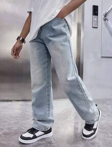 Calça Reta Larga para Meninos Adolescente Masculino Estilo de Rua Estilosa Premium Denim Infantil Juvenil 10 ao 16