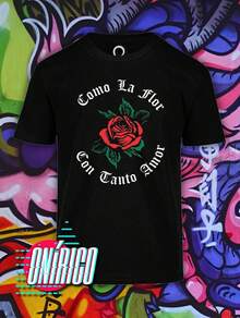 Playera oversize Como la flor Selena  Letras  Rosa  Floral    Algodón      playera impresa    primavera verano - Negro - Ver 3