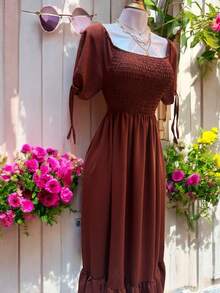 VESTIDO LARGO TIPO CAMPESINO CON MANGA MOD. ALY - Marrón Chocolate - Ver 6