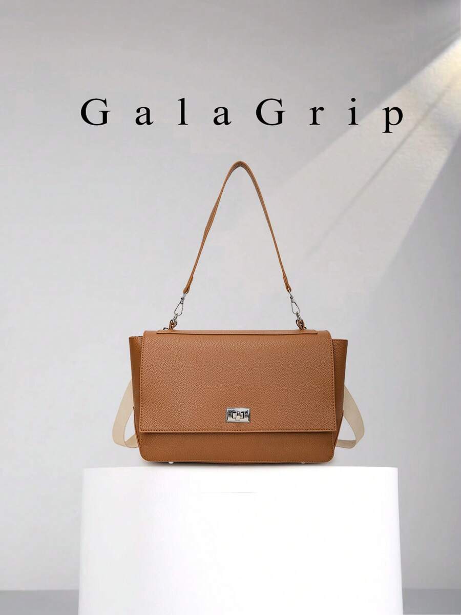 New Simple Solid Color Large Capacity Briefcase, Korean Fashion Shoulder Casual Messenger Bag - Brown - View 1