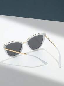 Visivana 1pc Plastic Cat Eye Frame Beach Vacation Travel Decorative Sunglasses For Summer Beach Vacation,Outdoor,Travel - White Frame All Gray - View 4