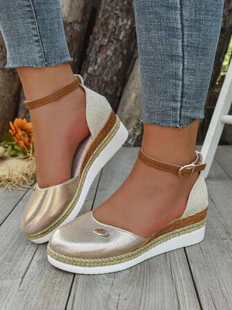 Plus Size Women's Faux Suede Color Block Straw Braided Wedge Espadrille Shoes