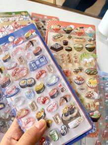 Japanese Cartoon Food Embossed Fun Stickers, Children Decoration Crystal Diamond 3D Stickers