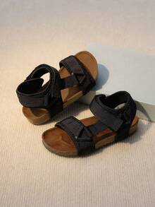 2026夏季新款童鞋，男童休闲百搭沙滩凉鞋，女童编织带时尚简约露趾凉鞋 - 黑色 - 查看 3