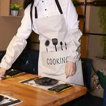 1pc Adjustable Sling Apron With Pocket - Black And White, Polyester, Perfect For Cooking, Baking, Gardening, Painting, Floral, Barista, Barista Apron | Adjustable Strap Apron | Polyester Apron