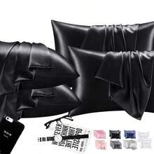 4 Pieces Of 100% Mulberry Silk Pillowcases, Silk Pillowcases, Suitable For Hair And Skin, Silk And Soft Bed Pillowcases, With Invisible Zipper, For Ladies And Men - 黑色 - 查看 5