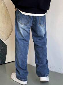 1 pieza Vaqueros rectos holgados de estilo japonés casual lavados para hombres