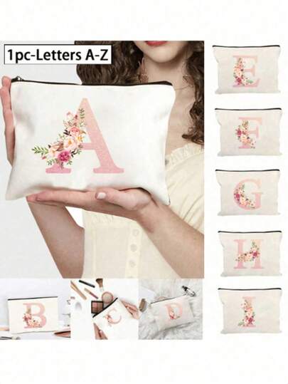 升级加大帆布印花化妆收纳包，夏季时尚单品，也是绝佳的妇女节礼物。采用个性化字母和花卉图案设计。轻巧时尚，是旅行必备单品。适用于度假海滩、浴室收纳、卧室收纳，容量大。