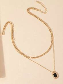 GARMEND 1pc Simple Black Double Layer Necklace, Suitable For Daily Wear - B - View 3
