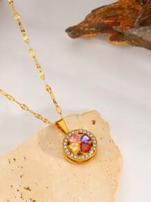 1 Piece Of Light Luxury Elegant Stainless Steel Rotatable Multi-Color Flower Pendant Necklace Elegant And Fashionable Representative Jewelry Suitable For Daily/Banquet/Party Wear Holiday For Girlfriend For Girlfriends