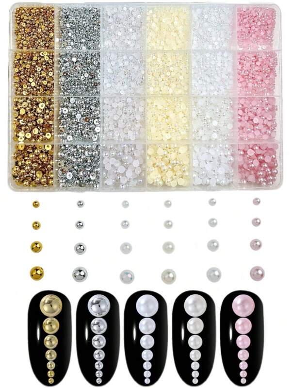 1box Random Mixed  ABS Various Colors Pearls Nail Charms,For Daily Nail Art Accessories DIY.