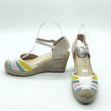 Sandale cu pană din pânză Macaron Color Block pentru damă - Multicolor - Vizualizare 4