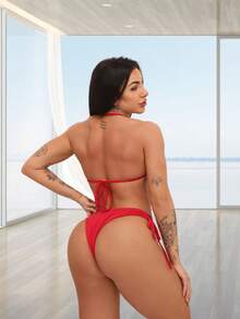 2-Piece Bikini Set With Padded Bra And Tie-Dye Panties - Rojo - Ver 3