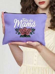 Multi Functional Canvas Zipper Purple Makeup Bag - Charming Mom Themed Makeup Bag - Lightweight And Odorless Polyester Travel Wash Bag,Mother's Day Gifts, Easter Gifts,Pink Makeup Bag, Perfect Travel Organizer For Cosmetics And Stationery, Leopard Print, Flowers, Sunflowers Patterned Canvas Bag ,Medical Bag,Storage Bag,Four Styles For You To Choose From