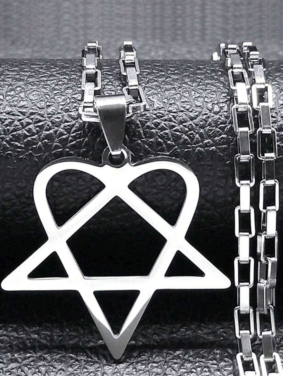 Colar em Aço Inoxidável com Estrela Heartagram em Estilo Hip Hop Rock para Mulheres e Homens, Corrente de Metal Preto de Banda Gótica Punk de Y2K