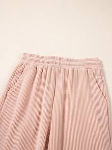 Acelitt Summer Solid Color Knit Short Sleeve T-Shirt And Wide Leg Pants Set, Suitable For Casual Wear And Outdoor Activities - Khaki - View 9