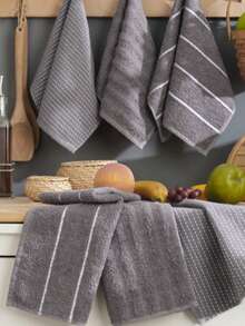 6 Pieces/Pack Sofia Kitchen Tea Towels, Fashion Plaid Pattern, Soft Touch 30*50 Cm - Dark Grey - View 2