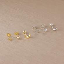 Conjunto de 3 piezas de aretes de acero inoxidable color oro con circonita para mujeres, pendientes de cartílago, helix y trago para perforación corporal