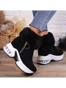 Botas de algodón elevadas cálidas para mujer, Botas de nieve ligeras con borde,Botas de tobillo botas de nieve, Botas Cortas De Plataforma Para Mujer, Botas cortas forradas de piel cálida, Zapatillas De Deporte Cálidas Con Plataforma Para Mujer, Botas Cálidas Cortas De Forro Polar Para Mujer, Cómodas Botas De Tobillo Con Cremallera Lateral, Botas Forradas Con Elegancia
