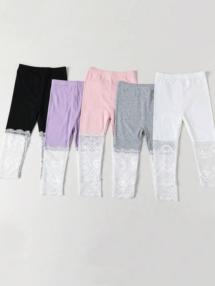Conjunto de 4/3/2/1 Peças Leggings Capri com Renda para Meninas, Cor Sólida/Contraste, Leve, Meia-Calça Casual 3/4, Fofo & Moderno, Estilo Princesa, Adequado para Uso Diário, Meia-Calça Macia & Confortável, Adequado para Estudantes Combinarem com Tops, Saias, Temporada de Volta às Aulas - Multicolorido - Visão 1