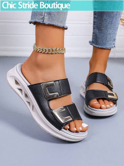 2025 Novas sandálias esportivas de verão para mulheres - Leves, biqueira aberta, amortecimento, absorção de choque, , sola grossa, chinelos casuais, sapatos de praia adequados para férias de primavera/verão, design com fundo oco para água