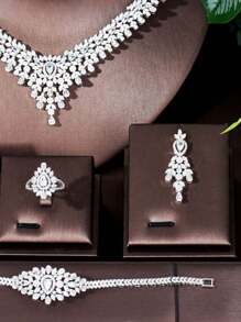 1 set Élégant bijoux avec décoration de goutte d'eau en CZ, convient comme cadeau d'anniversaire pour les femmes