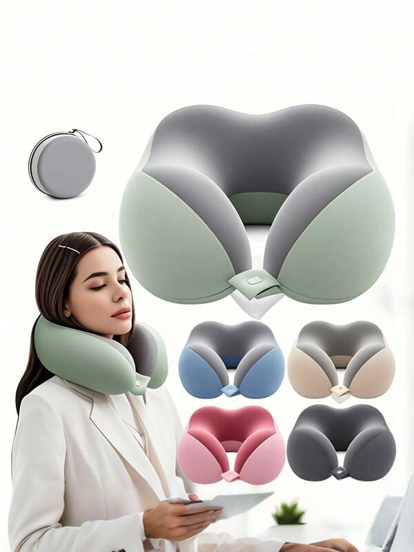 [2025 New] U-Shaped Memory Foam Neck Pillow With Storage Box, Portable Travel Nap Pillow, Slow Rebound Neck Pillow, Office Lunch Break, Airplane Travel Cervical Pillow, Removable And Machine Washable, With Storage Bag Travel Essentials Travel Accessories Vacation Summer Holiday Back To School