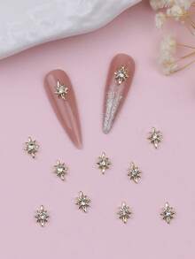 10Pcs Mini Rhinestone-Encrusted Gold Star Men Diy Fingertip Art Decorative Nail Rhinestone Ornaments Nail Supplies Nails Nail Charms Nail Gems - Gold - View 2