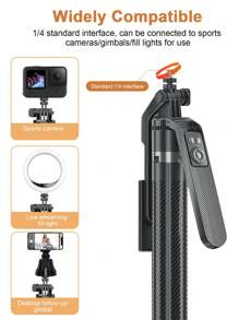 180cm/70.9in Aluminum Alloy Bracket Mobile Phone Bluetooth Selfie Stick Quadrupod, 3-Color Temperature LED Beauty Light, Built-In 7-Key Multi-Function Remote Control Quadrupod, With Its Own Head Compatible With Various Fill Light/Camera Compatible With Iphone Android Phone For Summer Vacation, Travel, Fill Light, Outdoor Activities, Live Streaming Tripod Stand