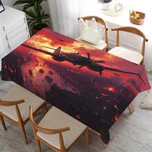 1 pieza Mantel con diseño de arte de avión con tema de guerra, adecuado para decoración y colección de escritorio, mantel rectangular, lavable a máquina, mantel de estilo retro para picnic, camping, boda, fiesta de cumpleaños, restaurante, decoración del hogar, decoración navideña