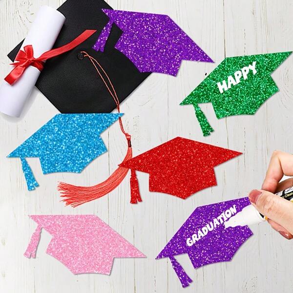 5pcs Graduation Party Decorative Stickers, Graduation Ceremony Blessing Stickers, DIY Graduation Wall Stickers, Graduation Card Greeting Stickers, Multi-Functional Party Supplies