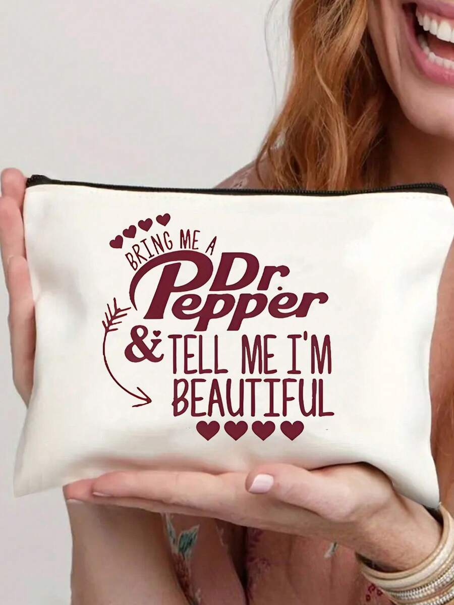 幽默帆布化妆包 - 轻便可折叠化妆包，女士手持化妆收纳包，大容量拉链化妆手提包 | 易于清洁，多功能化妆箱，适合旅行和度假礼物，适合作为圣诞礼物送给家人、朋友和闺蜜，也可作为圣诞礼物或圣诞袜填充物。 - 米色 - 查看 1