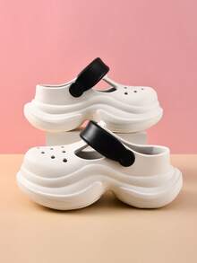 Spring/Summer New Women Hollow Out Slip-On Sandals, Cute Minimalist Platform Closed Toe Mules, EVA Material Increased Height Non-Slip Outdoor Beach Flip Flops For Petite - White Black - View 3