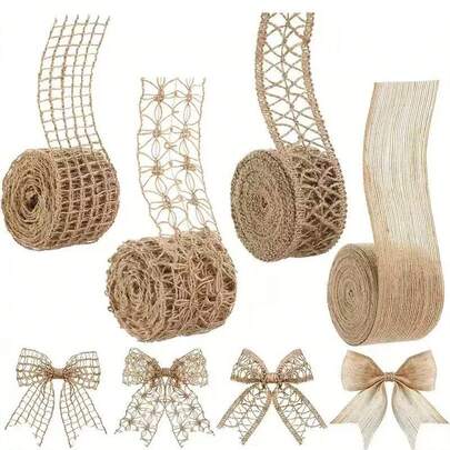 4 rotoli di nastro in rete di iuta, nastro decorativo fai-da-te, adatto per incartare regali, decorazioni per feste di compleanno, matrimoni e altre occasioni, accessori per la decorazione della casa
