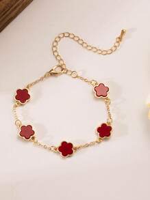 1 pieza Pulsera de acero inoxidable bañada en oro con diseño floral, pulsera elegante de estilo floral como regalo de joyería para niños