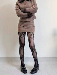 A Sexy Lace Mesh Pantyhose Women's Jacquard High Stretch European And American Style Leggings - Multicolor - View 12