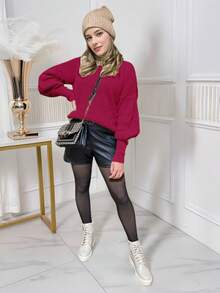 Women's Cold Weather Blouse Turtleneck Knitted Sweater - 玫瑰紅 - 查看 3